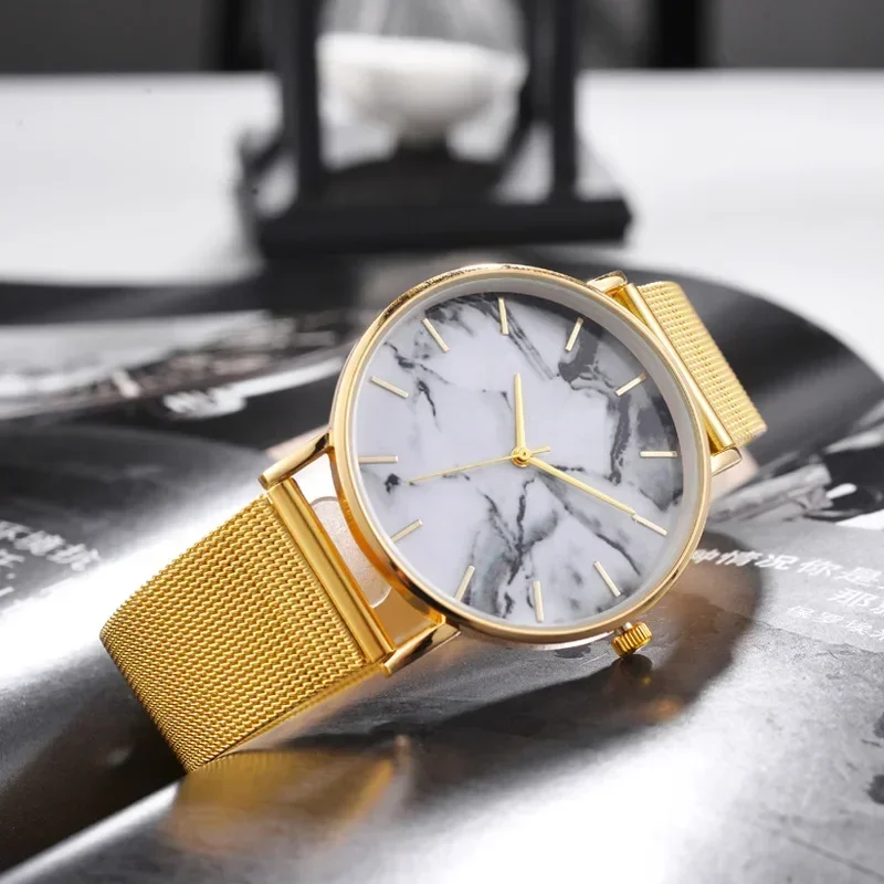 Fashion Man Women Watch Mesh Band Creative Marble WristWatch Magnetic Bracelets Quartz Watch Gifts Relogio Feminino DropShipping