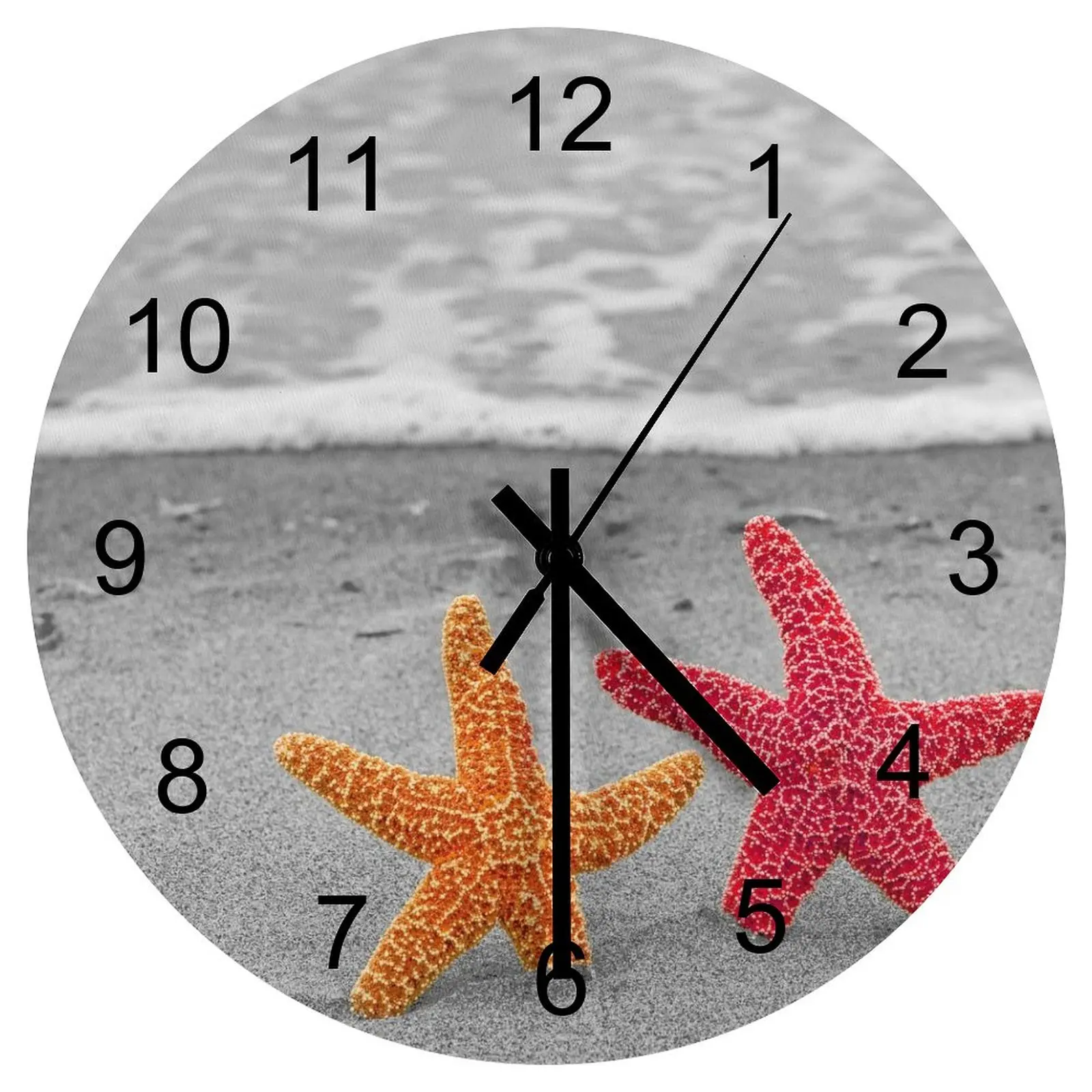 

Hallway Wall Clock Beach Starfish Sea star Clocks 12 inch Silent Fashion Round 3D Display Durable Rustic Home Decor