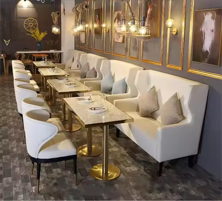 

Foshan Factory Leisure Restaurant Furniture Modern Hot Sell Chair And Table Sets Custom High-end Soft Booth With Marble Table