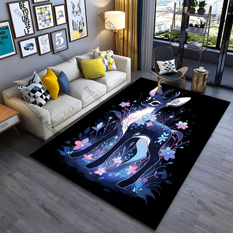 Enchanting deer surrounded by flowers carpet Yoga living room room decor children's crawling mat doormat area rug games mat view 2