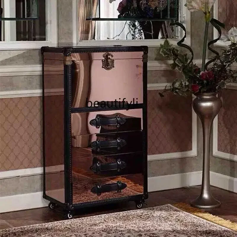 

FG43Mirror stainless steel bucket cabinet, locker, side cabinet, antique metal, American retro wall cabinetAsmt09