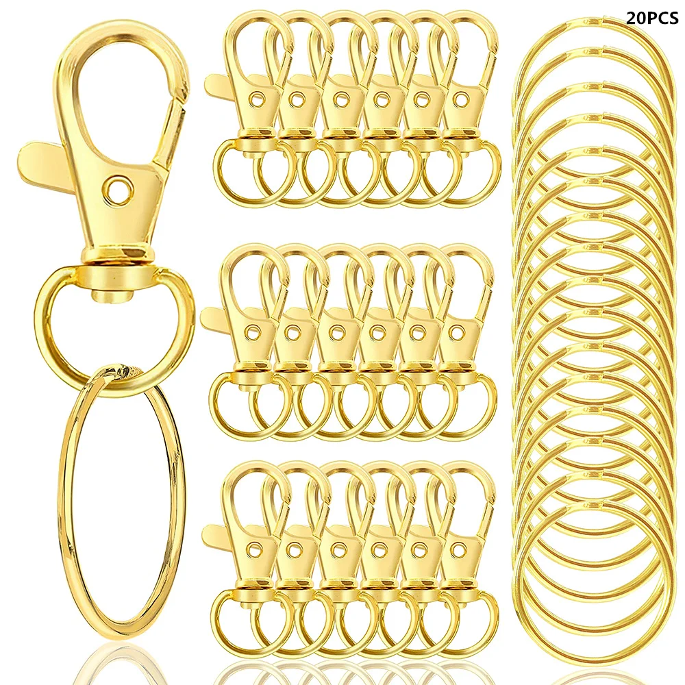 20 stuks draaibare karabijnhaak met sleutelring 10 stuks sleutelhanger 10 stuks sleutelring lanyard clip sleutelhangers decoratie doe-het-zelf ambachten 32 mm/1,25 inch