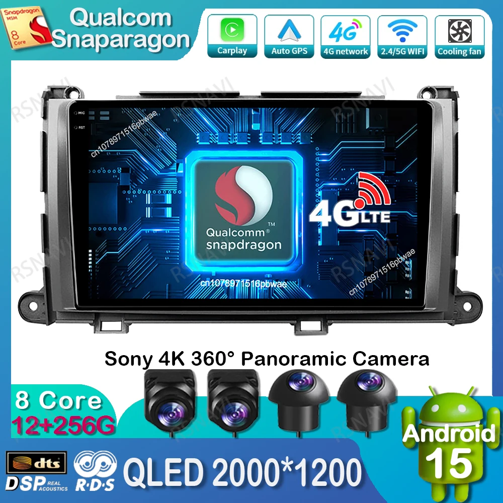 

Android 15 Car Radio For Toyota Sienna 2009 2010 2011 2012 2013 2014 BT DSP DVD 5G WIFI QLED GPS Autoradio Qualcomm Stereo AUTO