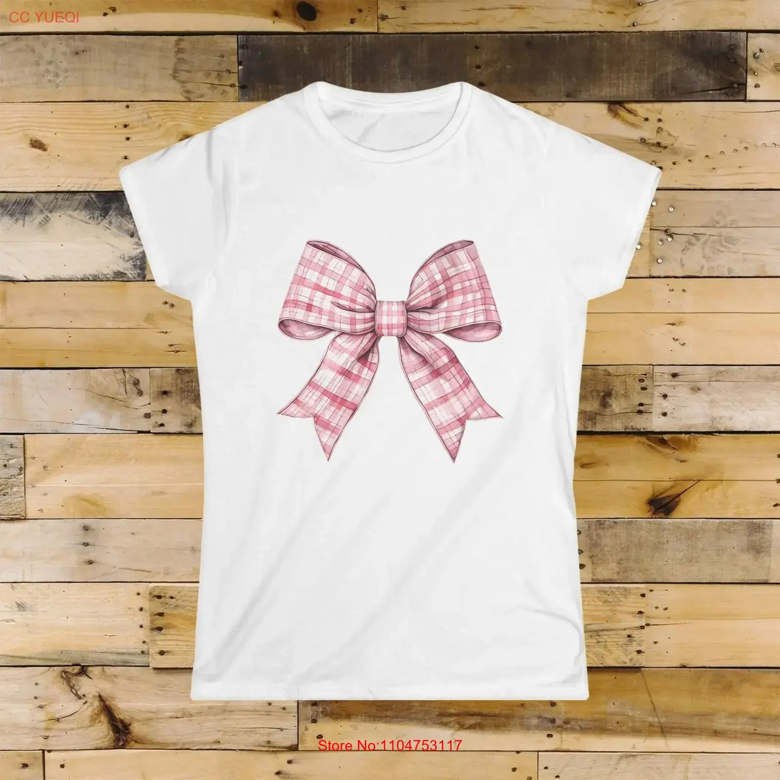 Coquette Style Women's T Shirt Softstyle Cute Pink White Plaid Ribbon Bow vintage Washed homme Top For Everyday Wear streetwear