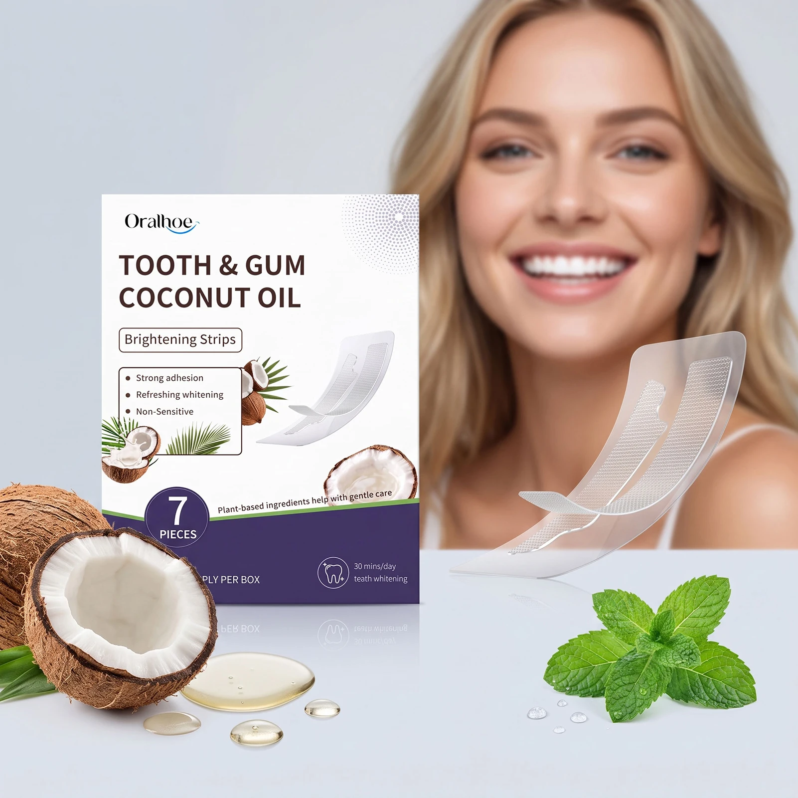 Teeth Whitening With Coconut Oil - 7 шт. отбеливающих полосок для зубов