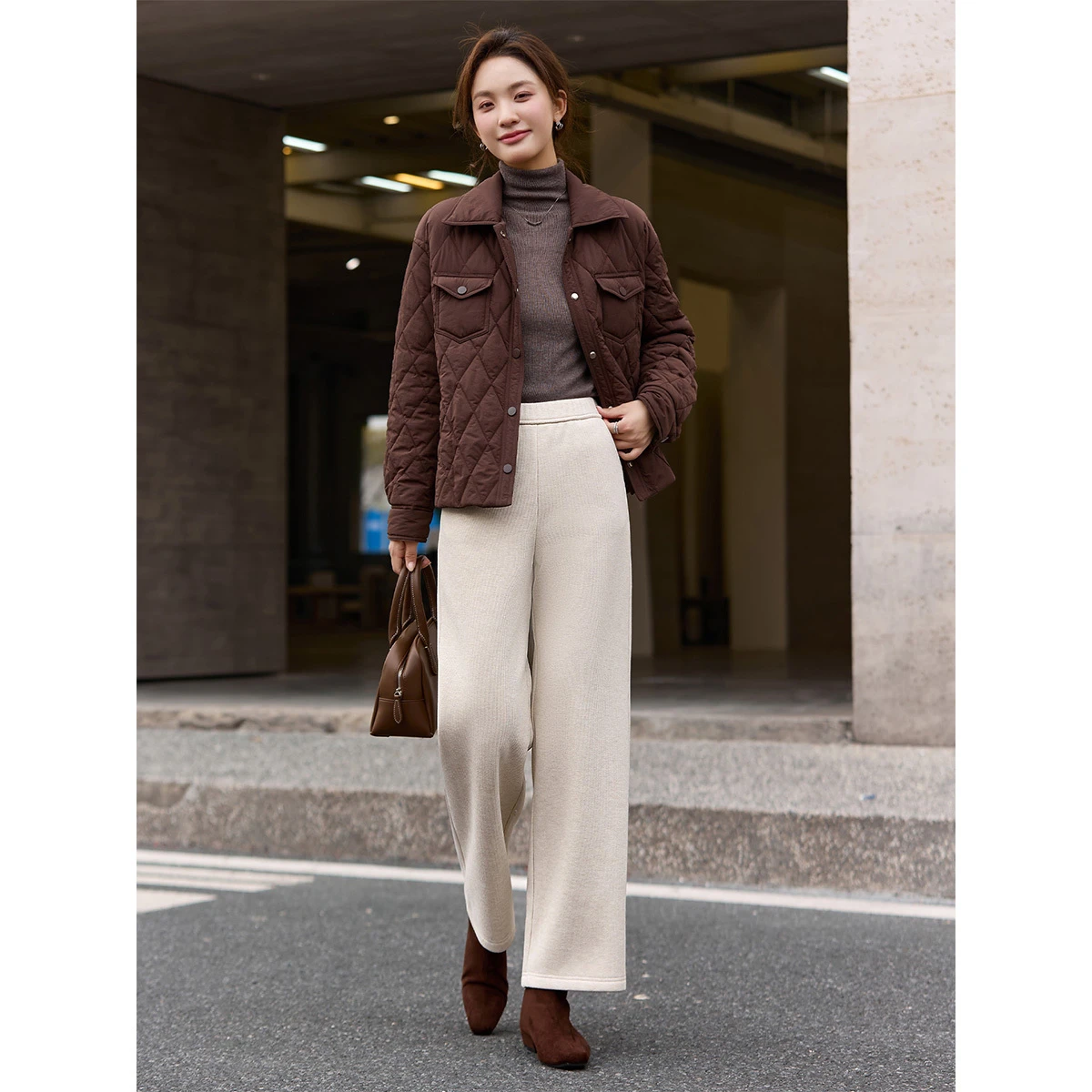 VIMLY Casual Trousers for Women 2025 Winter Fleece Lined Elastic Waist Straight Leg Long Sweatpants Warm Women Bottoms A3236