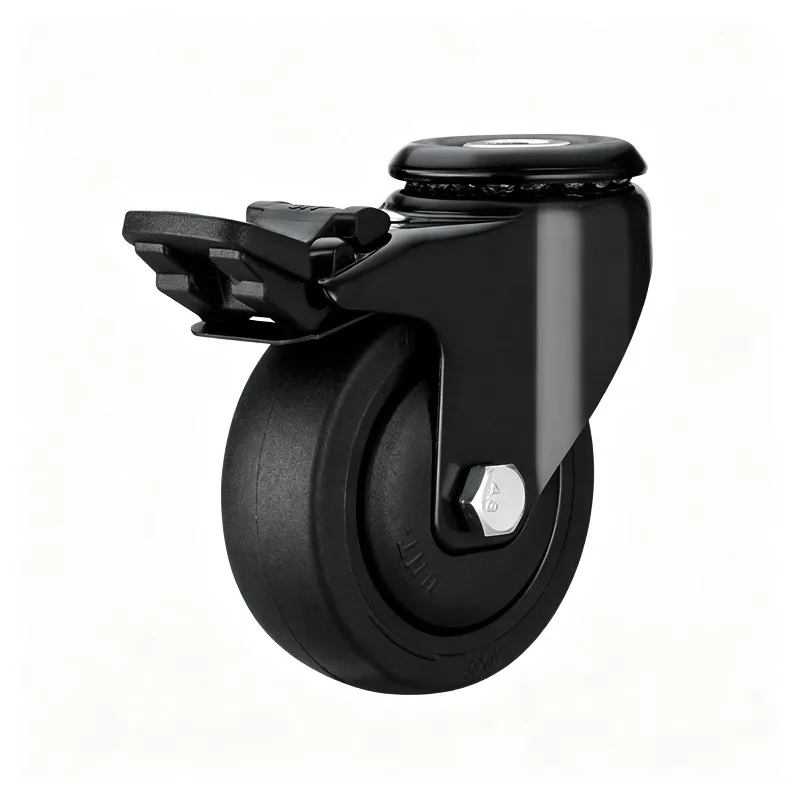 4 Pcs 3 Inch Black M10 Hole Top Universal Wheel Length 10mm Screw Rod Load-bearing Pulley Ultra-quiet Rubber Equipment Roller