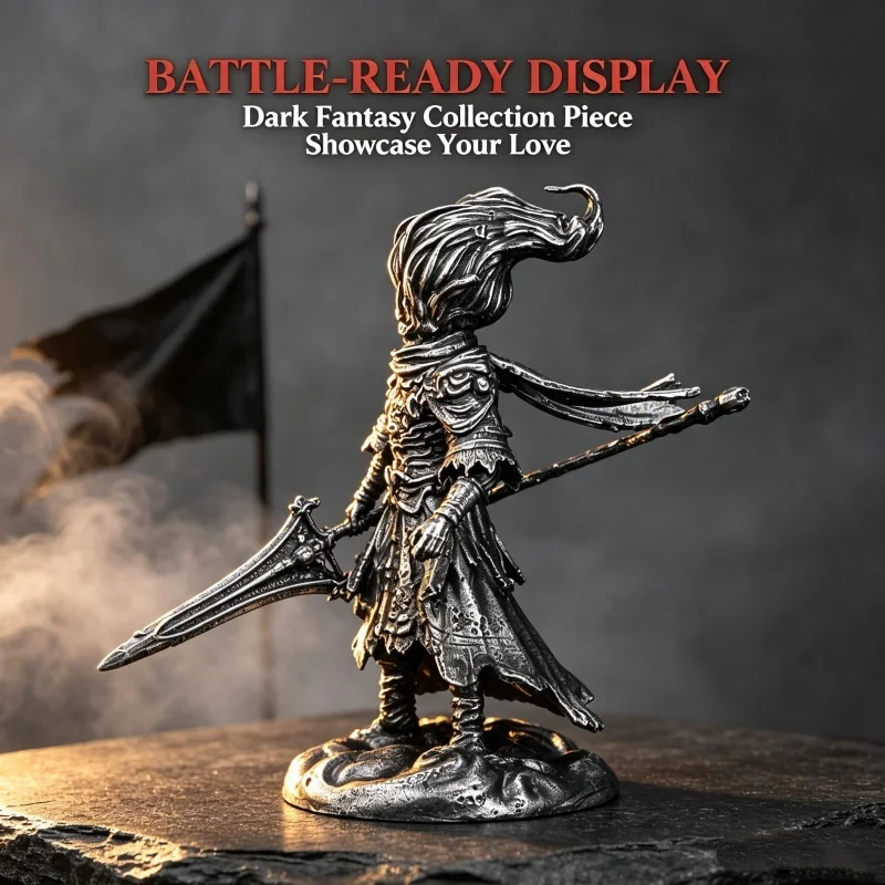 Metal Fantasy Spear Warrior Figurine Armored Knight Statue Tabletop Wargame Model Desktop Collectible Ornament for Hobby Fans