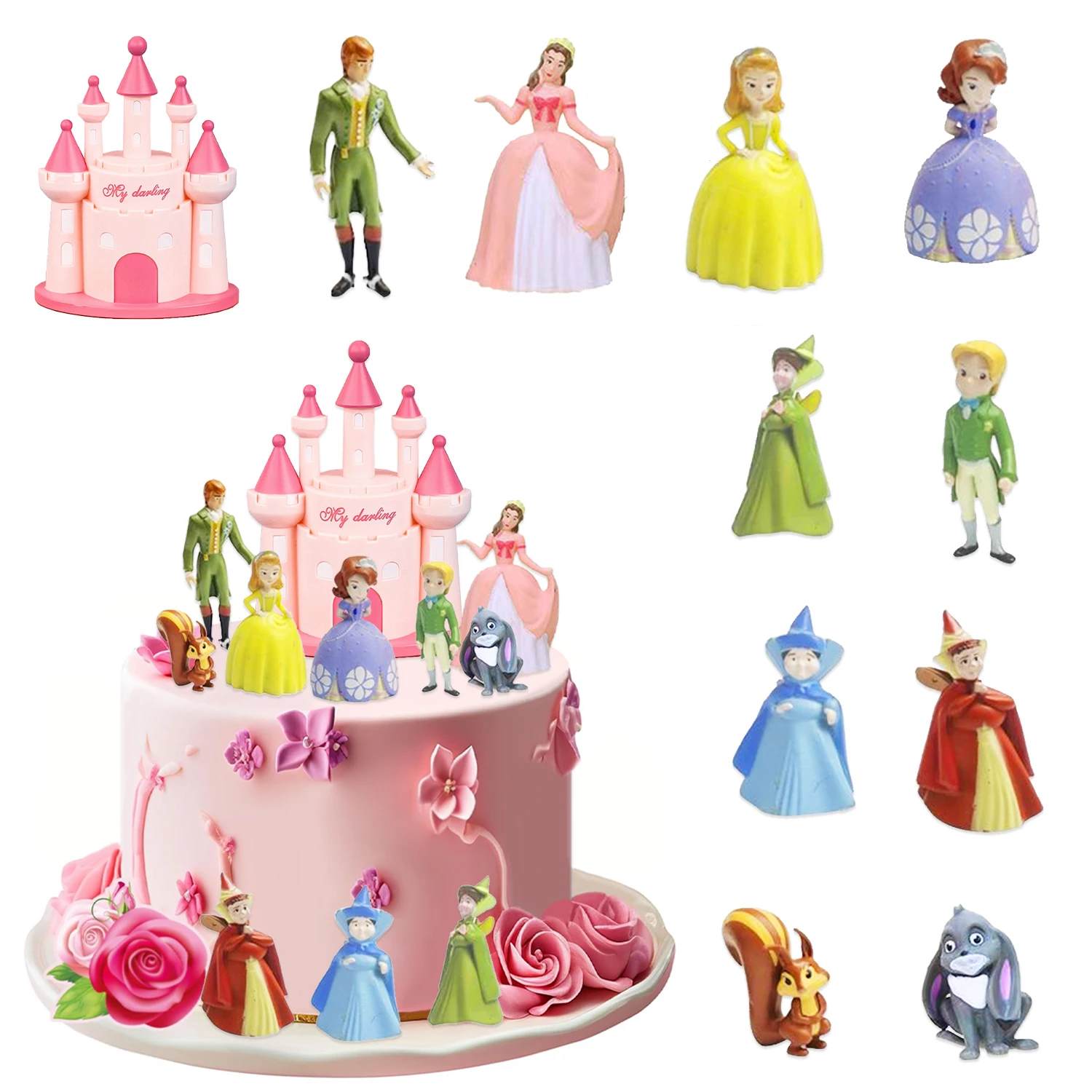 Sleeping Princess Sophia Castle Cake Decorations,Princess Birthday Cake Topper Beauty Cake Decorations Party for Children Girls