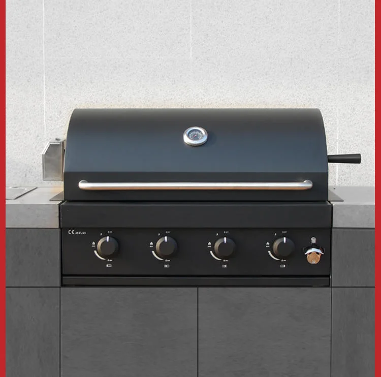 Black Built-in BBQ Grill, Outdoor Patio Gas & Charcoal Barbecue Table, Household Meat Roasting Rack for Family Backyard Cooking