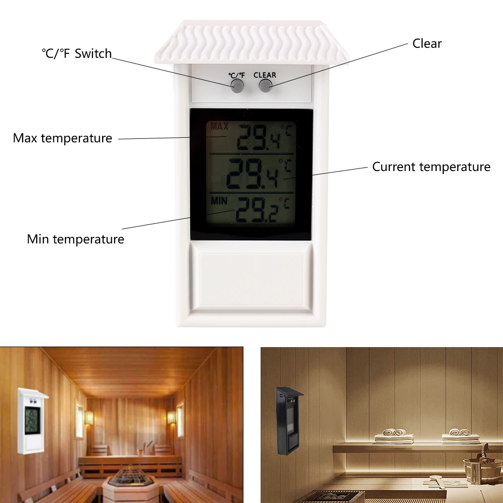 Digital Display Screen LCD Electronic Thermometer Max Min Indoor Outdoor Gauge Weather Sensor for Home Garden Greenhouse