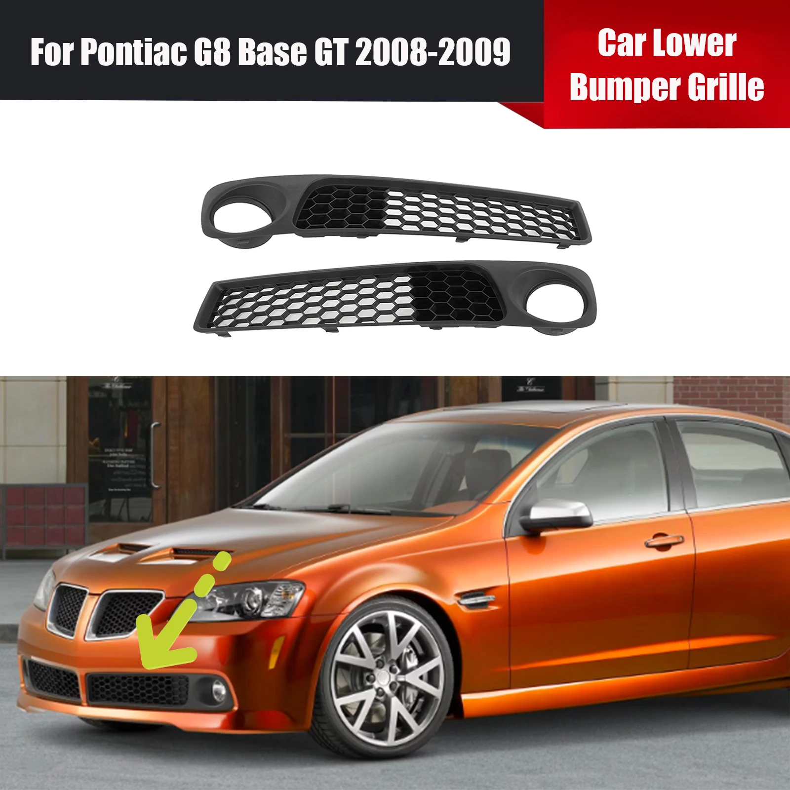 

For Pontiac G8 Base GT 2008-2009 A Pair of Car Lower Bumper Grille OEM 92205605/ 92205606 Matte Black Exterior Accessories