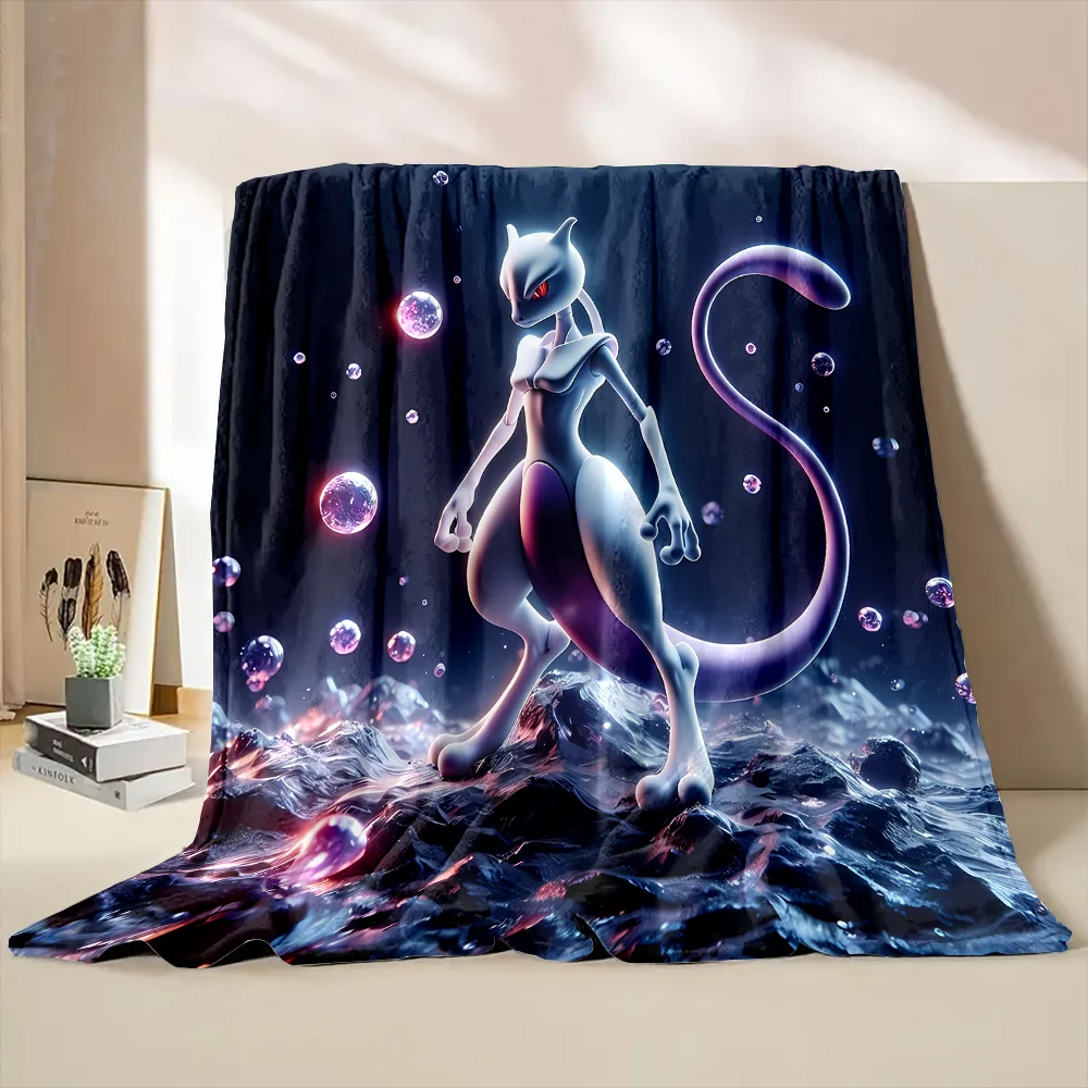 Pokemon-Mewtwo Cartoon Anime Printed Soft Fluffy Throw Blanket Air Condition Sleeping Cover Bedding Throw Bed Sheet for Kid Gift