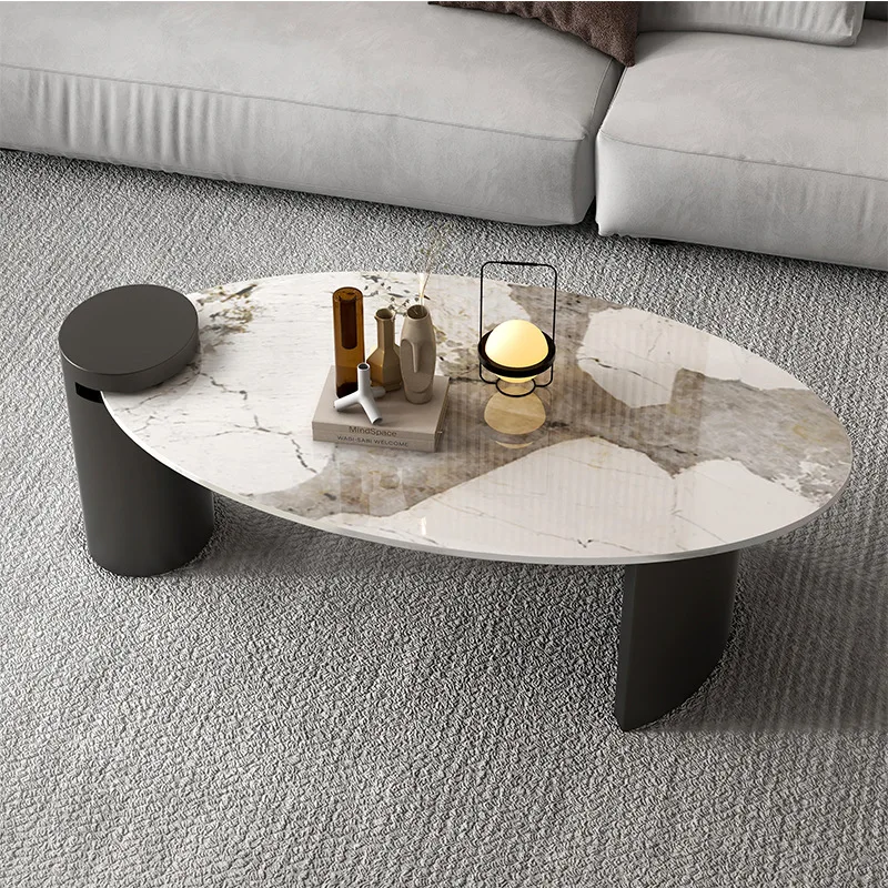 

Итальянский минималистичный журнальный столик Pandora из каменной плиты, светильник, роскошный современный журнальный столик для маленькой квартиры, гостиной, овальный журнальный столик