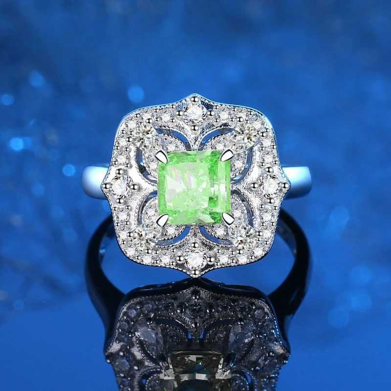

PT950 Platinum Artificially Cultivated Gemstone Red Ion Cut Square Ice Flower Cut Diamond Personalized Light Luxury Ring 3Carats