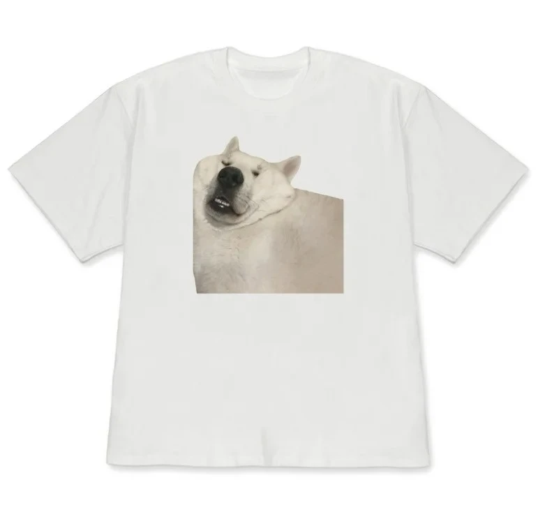 Funny Smiling Dog Meme Tee Cute Akita Dog Graphic Tee Novelty Dog Print Shirt for Women Casual Top for Dog Lovers Y2k Style Tops