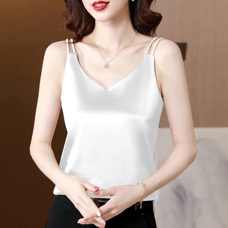 Gilet in raso di seta da donna Csole Top V-Ne Bal Faion Sexy Summer New Sle Intimo Completo Match Taglio dritto Regular...