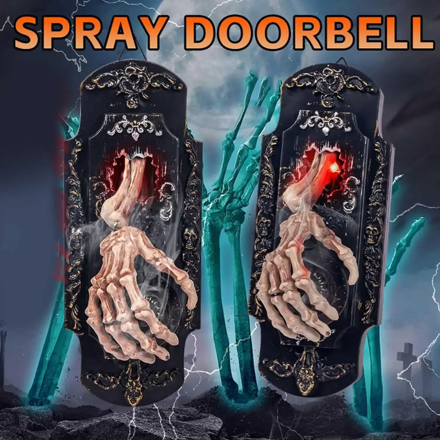 Halloween Funny Doorbell Induction Skeleton Hands Spray Door Lock Light Sound Touch Sound Induction Site Layout Ghost House