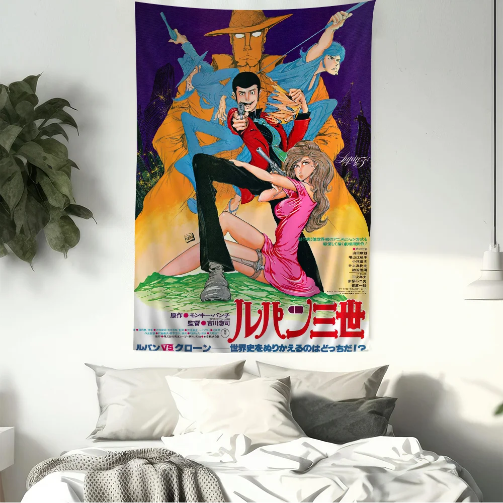 L-Lupin III Comics DIY Wall Tapestry Hanging Tarot Hippie Wall Rugs Dorm INS Home Decor