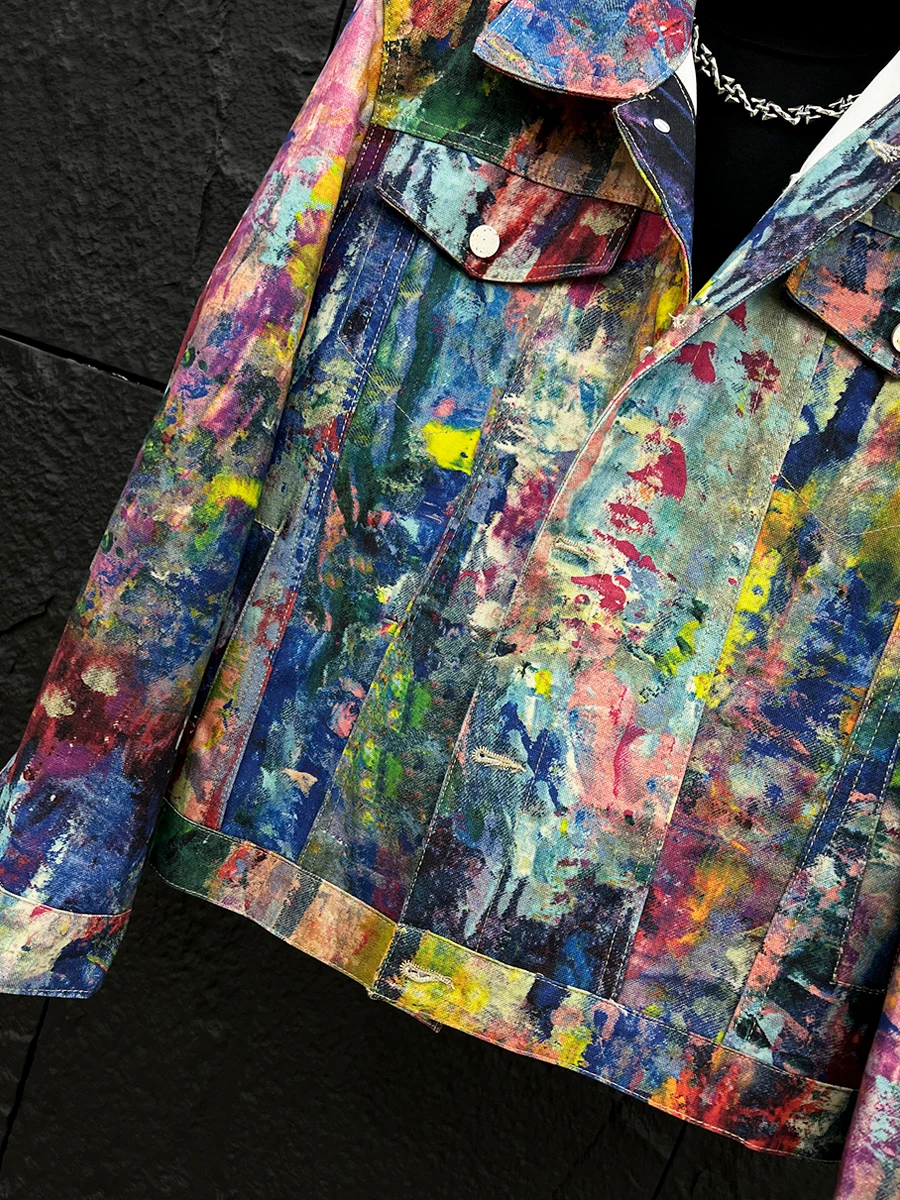 Spring and Autumn New Painting Graffiti Oil Painting Cowboy Jacket Men's Fashion Versatile Loose Casual Streetwear Jacket