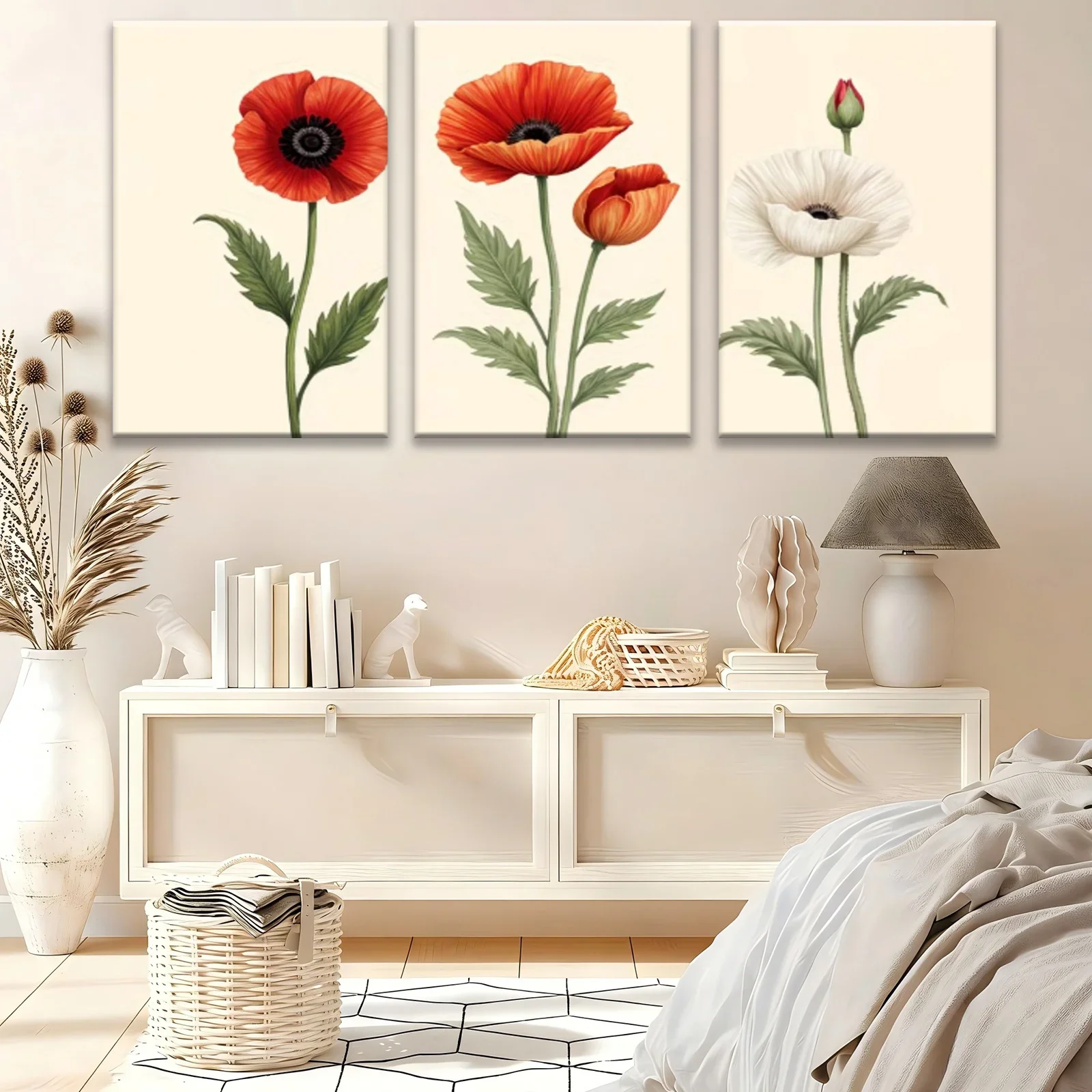 2D Flat, 2D Flat, 2D Flat 3pcs/Set, Canvas Painting, Colorful Botanical Flower Art Print Retro Vintage Style Room Decor Home