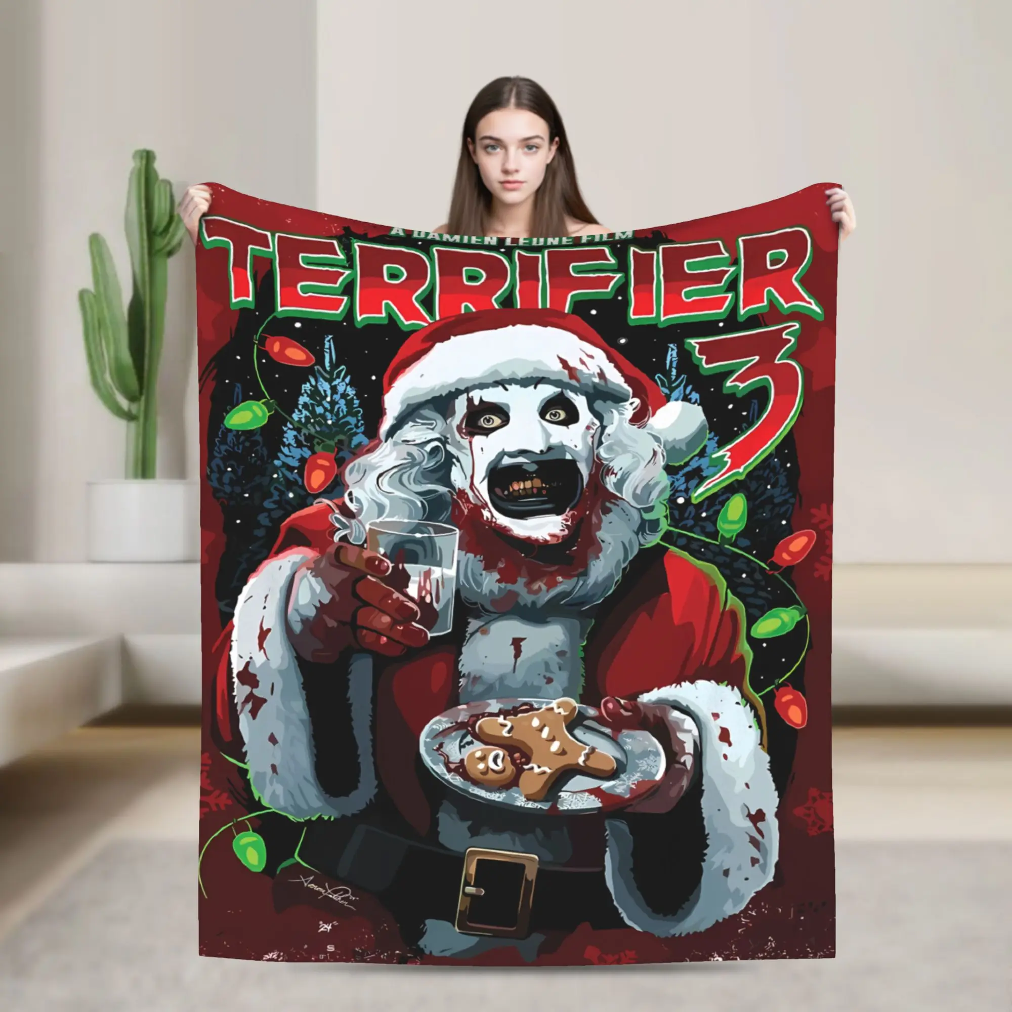 Terrifier Movie Plush Blankets Children  Flannel Throw Blanket For Bedroom Warm Soft Design Quality Bedspread Gift Idea