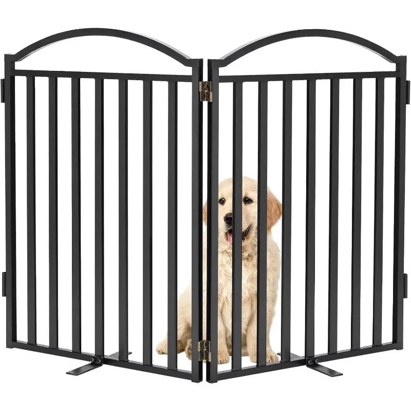 

Metal Freestanding Dog Gates, 32'' Height Outdoor Indoor Dog Fences, Extra Wide Dog Gate, Foldable Puppy Gate Free