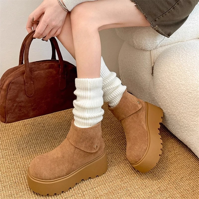 

2025 Hot Sale Turned Over Snow Boots Super High Heel Flat with Ankle Women's Round Toe Concise Women's Boots