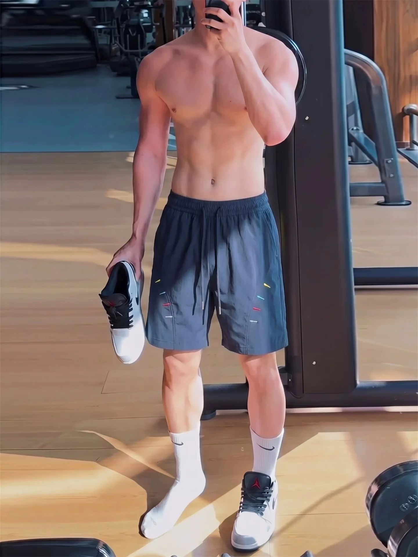 Quick Dry Blue Short Basketball Sports Pants Men's Fitness Training Four Five Split Pants Casual Loose Fit Elastic Waist