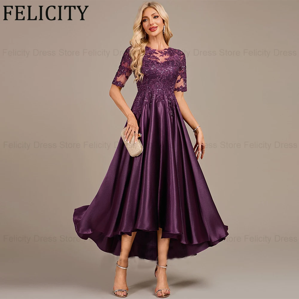 

FELICITY Satin Customized Elegant Mother of the Bride Dresses 2025 A-line Scoop Wedding Guest Party Gown Pleated Applique Sequin