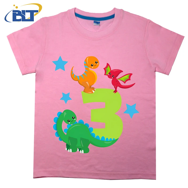 3 Year Old Child Dinosaur Birthday Printed Kidst shirt in summer cotton short -sleeved casual top boys and girls applicable