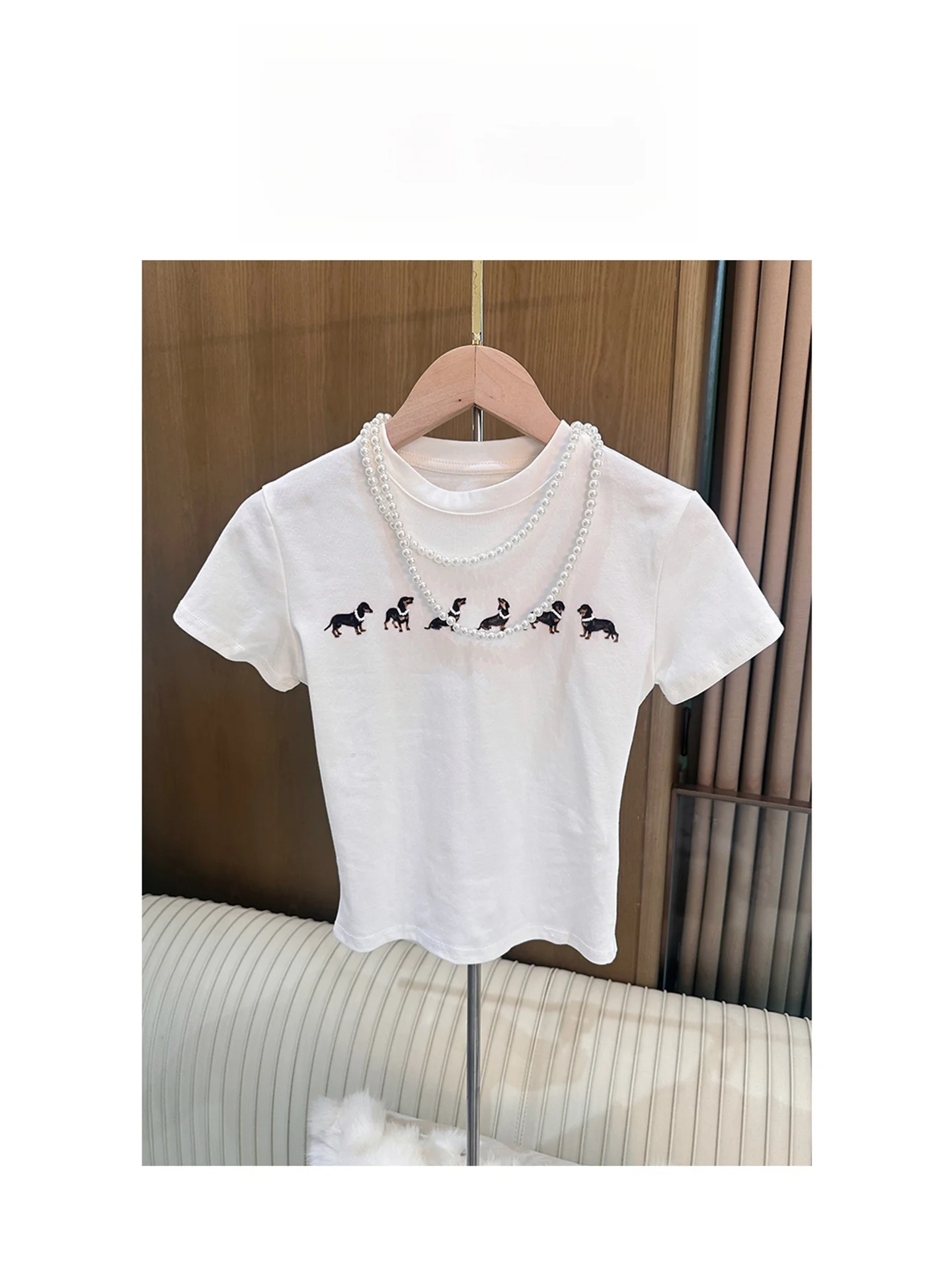 

AZZHEN Summer Sausage Dog Print Elastic Knitted oulder T-irt Women's Regular Fit Long Sve V-Ne Sweat-ng Cotton ...