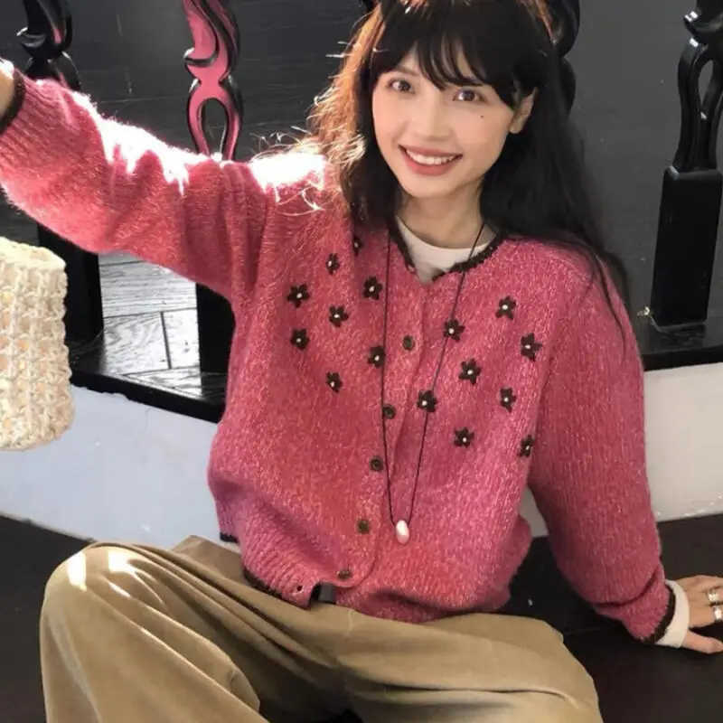 Mädchen Strickjacke Pullover Pullover frauen Herbst Winter Koreanischen Stil Strickwaren Verdicken Stickerei Lose Oberbekleidung Mantel Top