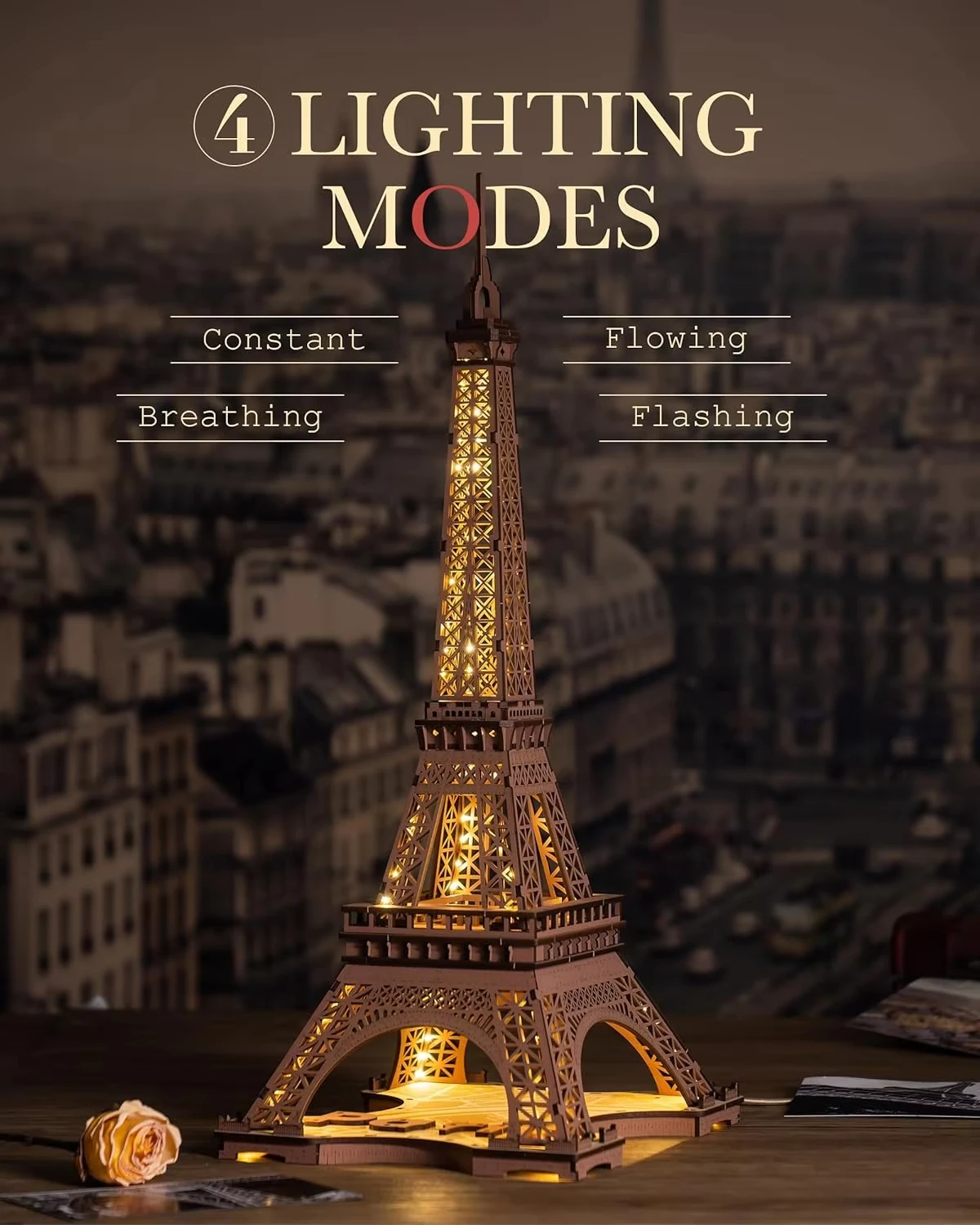 

3D Wooden Puzzle Eiffel Tower Night Building Model Game DIY Handmade Creative Children Kids Girls Birthday Christmas Gift Toys