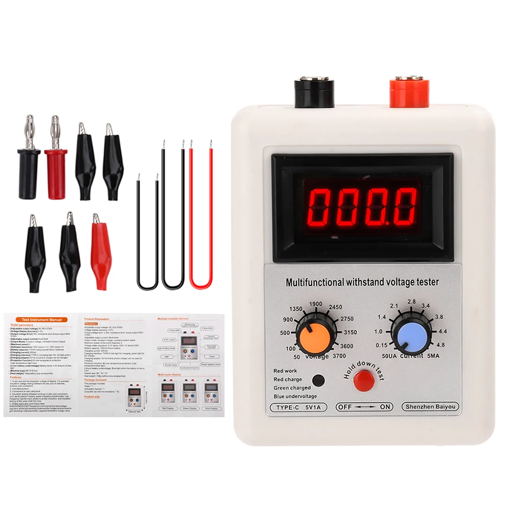 50V-3700V IGBT Voltage Transistor Tester TYPE-C Diode MOS Transistor LED Voltage MOV Withstand Voltage Tester crocodile clip