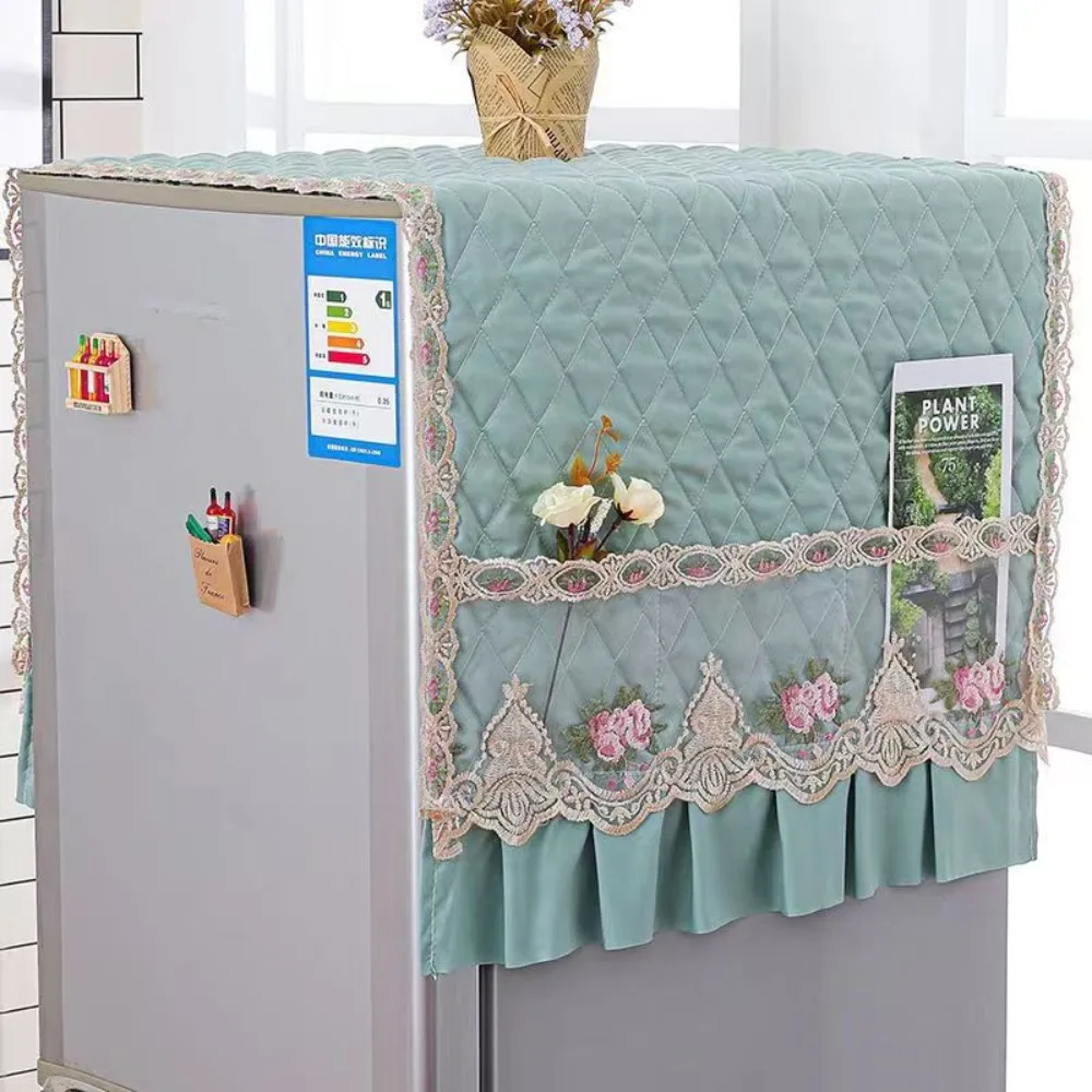

Lace Pockets Refrigerator Dust Covers polyester cotton 55*140cm Microwave Oven Dust Protector Fashionable soft Home Fabric Bag