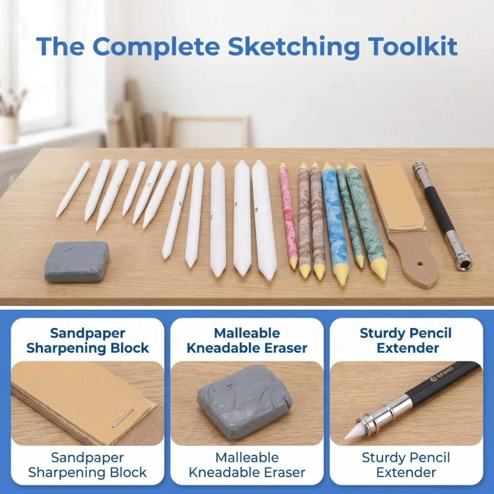 28PCS Assorted Art Parts Blending Stumps Set Flexible Erasing Combined Collocation Sketch Drawing Tool Kit Easy Handheld