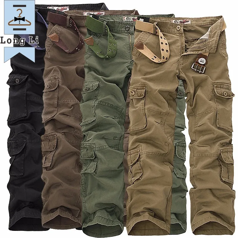 2023 Mens Military Cargo Pants Multi-pockets Baggy Men Cotton Pants Casual Overalls Army Tactical Trousers no belts Plus Size 46