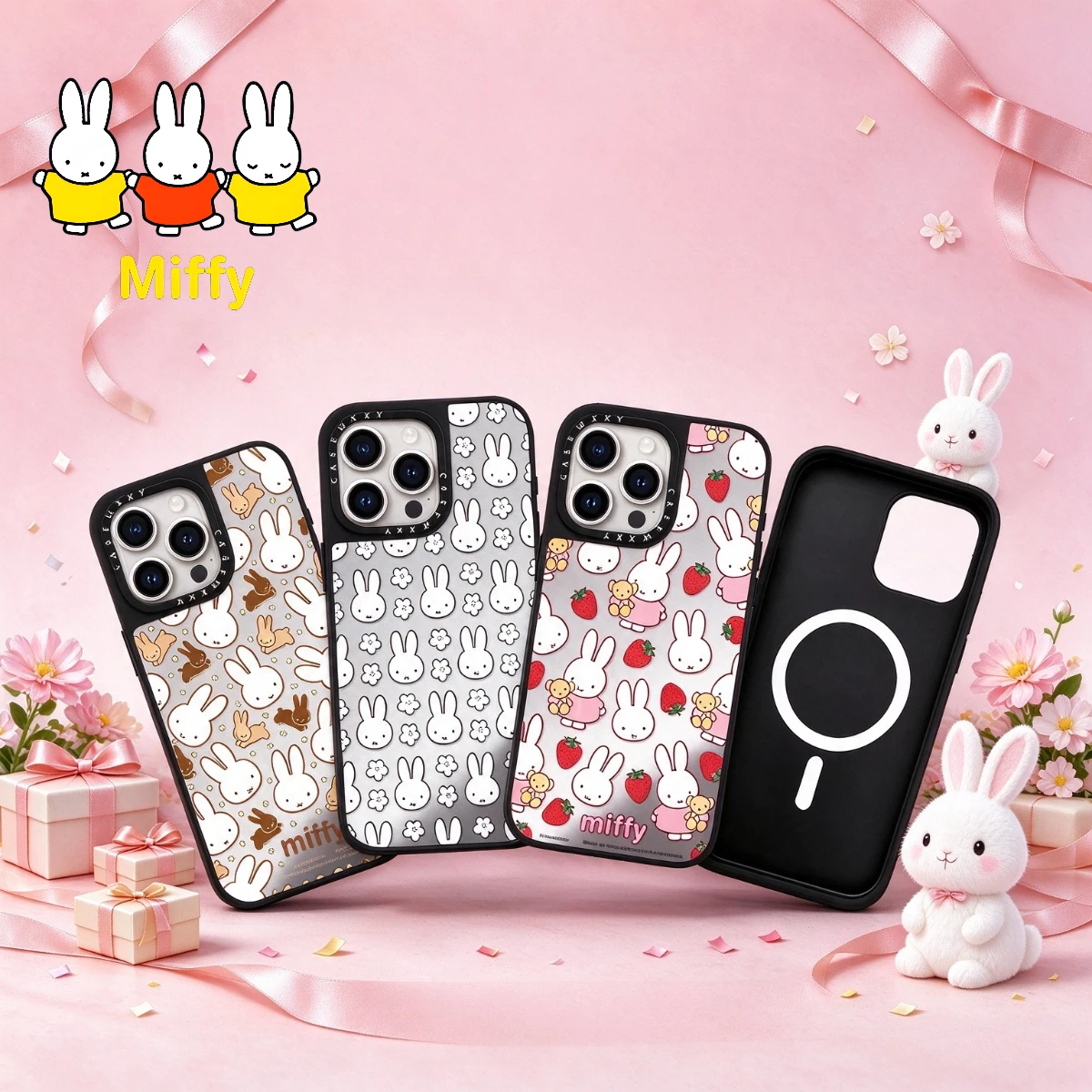 Kawaii Anime Miffy Magnetic Phone Case Cute Cartoon Strawberry Miffy Bear 18Promax 18Pro 17Promax 17Air 16Pro 15Plus 14Promax