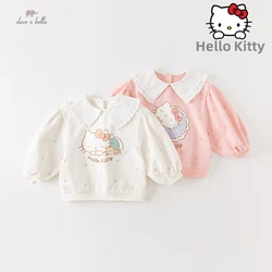 Hello Kitty Co Branded Dave Bella 2023 New Autumn Girl's Baby T-Shirt Children Top Cotton Casual Fashion Sweet Lovely DB3235780