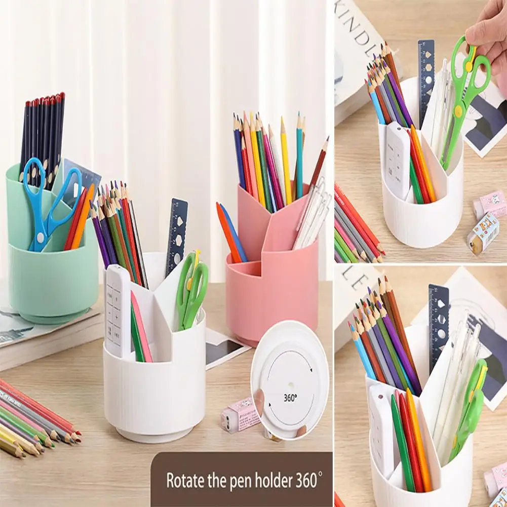 Pen Holder Rotating Pen Organizer Multiple Compartments Stationery Storage Box for Office Home School Pen Holder Desk Organizer