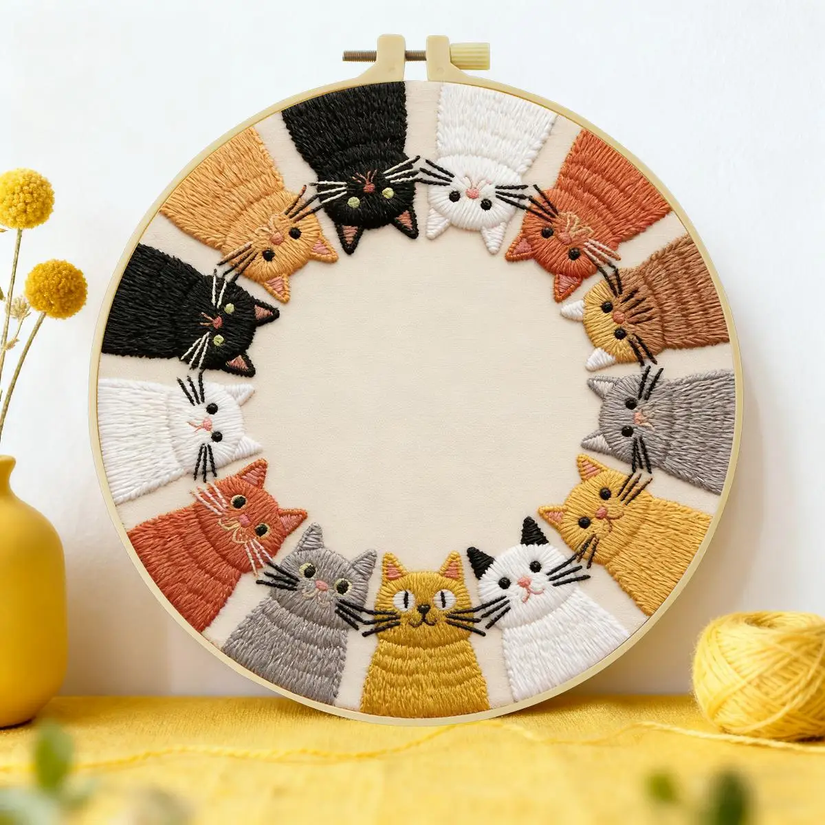 

Набор для вышивания DIY: 1 шт., 20x20 см/15x15 см, 7.87/6.3 дюйма, с вышивкой животных (кошка), для начинающих, набор для рукоделия