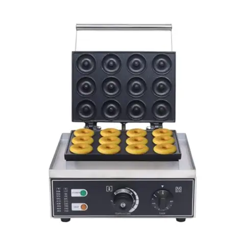 Electric Donut Maker Nonstick 220V 12pcs 9cm Mini Doughnut Waffle Baker Machine for Home Commercial Use in Black