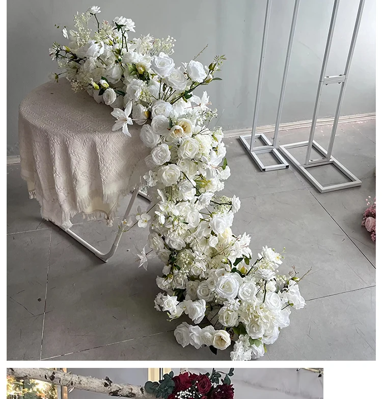 Künstlicher Rosen-Bodenläufer 5D Hochzeits-Hintergrund-Dekoration Event-Tisch-Mittelstücke Blumenreihe Arrangement Party-Dekor-Requisiten – Detail 6