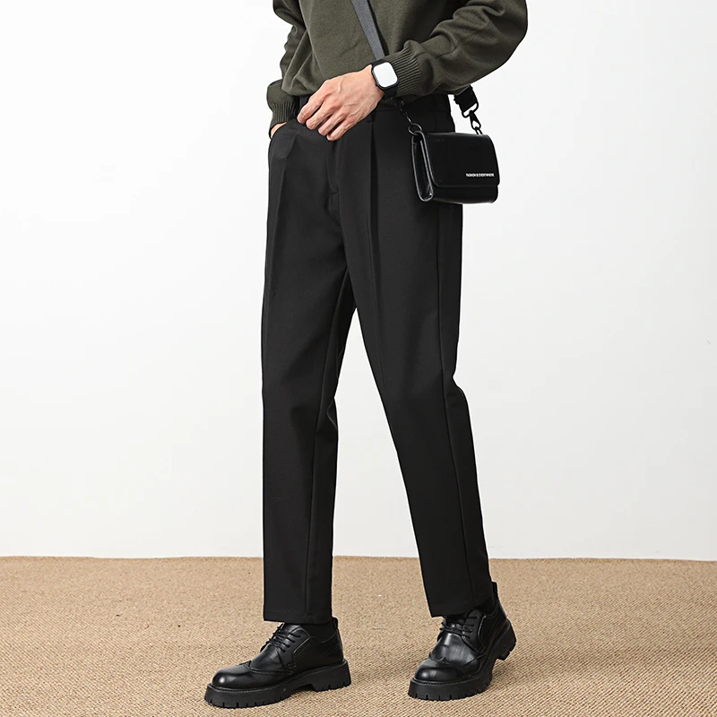 

Thi Straight Leg Nine-Tenths West Pants Men's Spring Autumn Busin Casual Loose Wide Leg Long Pants Polyester Fiber