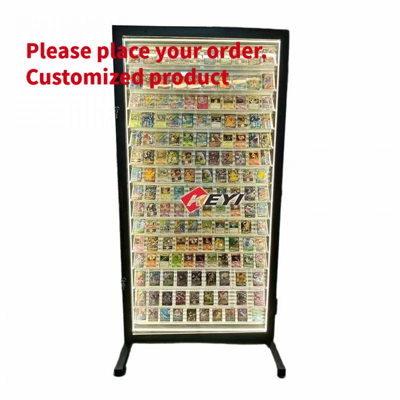 custom.Wall Mounted Floorstanding Metal Graded Card Display TCG Store Rack Lockable Swing Glass Door Trading Card Display Showca