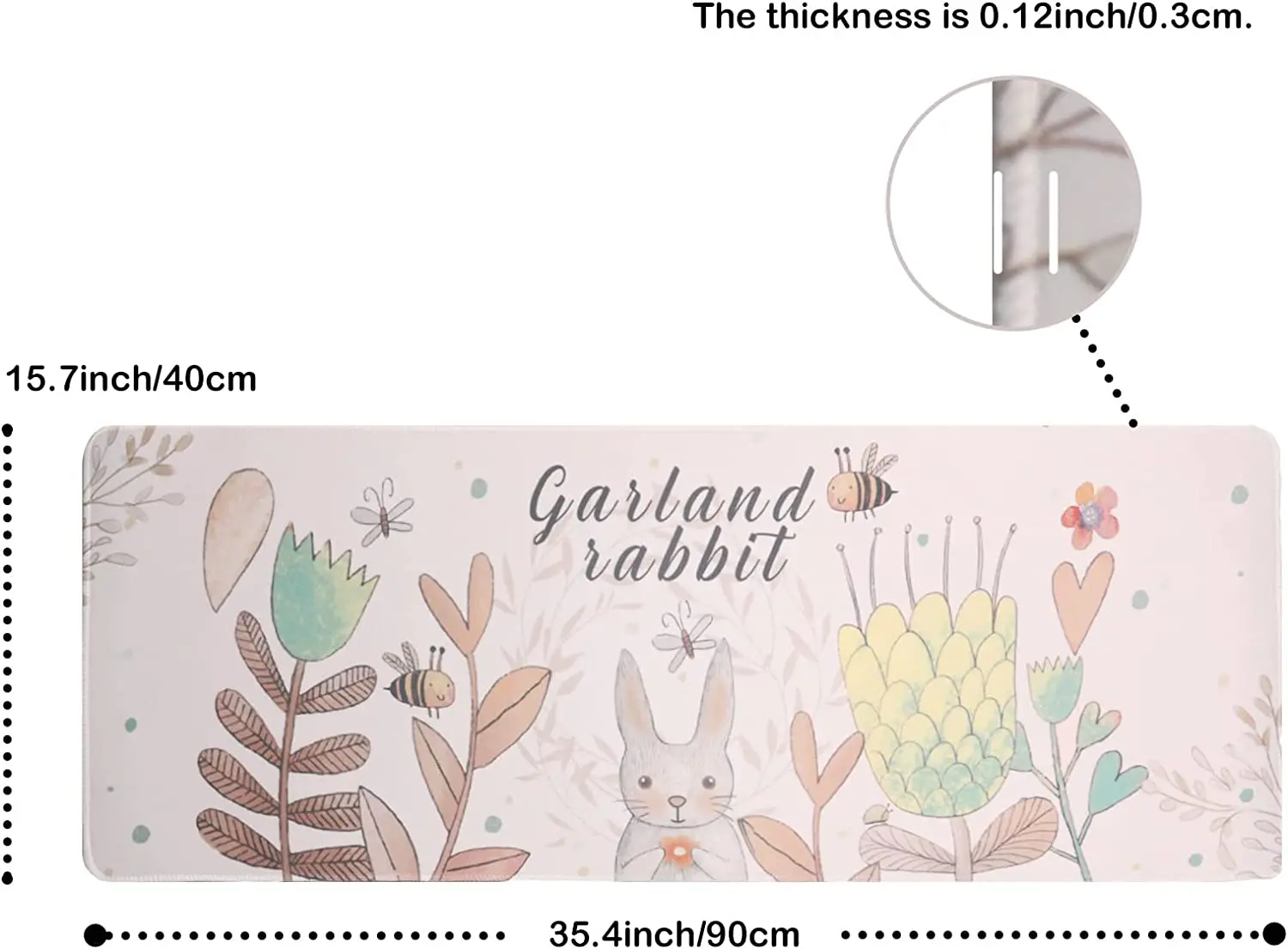 Tappetino per Mouse MatLarge da scrivania 35.4x15.7x0.12 in tappetino per Mouse da gioco esteso con Base antiscivolo cucita Eges Flower Rabbit