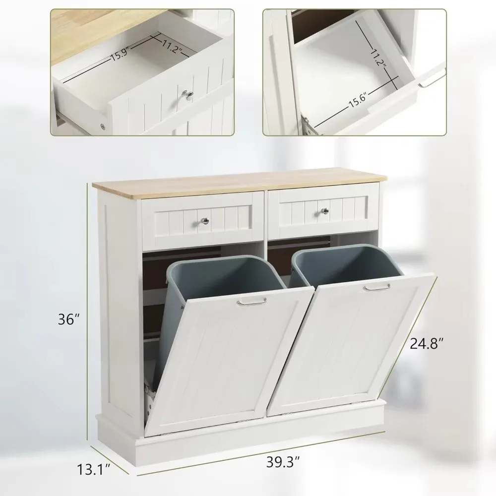 Tilt Out Trash Can Cabinet with Double Hidden Trash Can Holder, Kitchen Free Standing Recycling Cabinet,Dog Proof Trash Can image 5