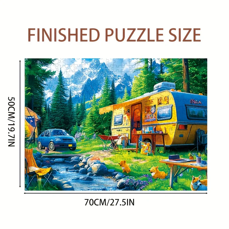 1000pcs Jigsaw Puzzle - Camping Trip Vintage Camper 70x50cm (27.5x19.7in) Challenge Puzzle for Adults