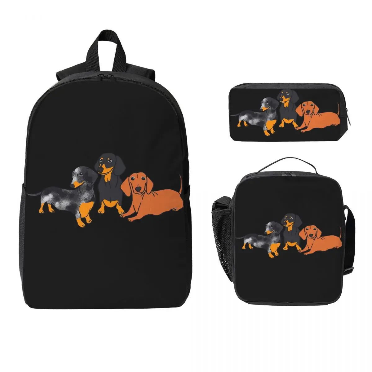 

Рюкзак для собак таксы, студенческая сумка для книг для мальчиков и девочек, школьная сумка, сумки на плечо для ноутбука, 3 шт., изолированная сумка для обеда, пенал